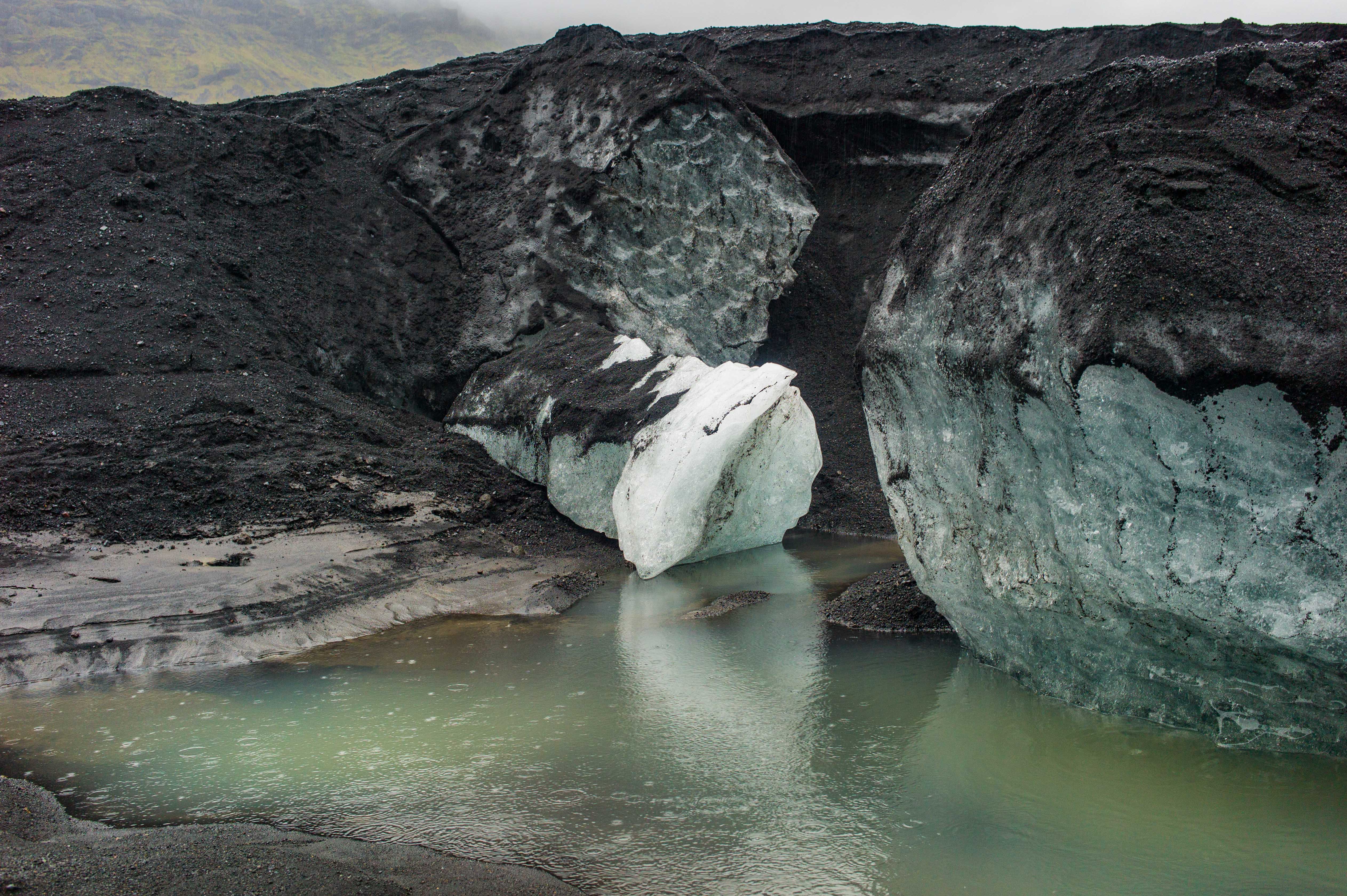Sólheimajökull, South Iceland, 2016
At the glacier margin, exposed ice meets dark volcanic sediment and meltwater.